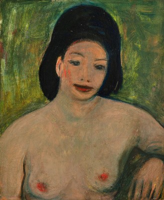 Buste de femme sur fond vert
